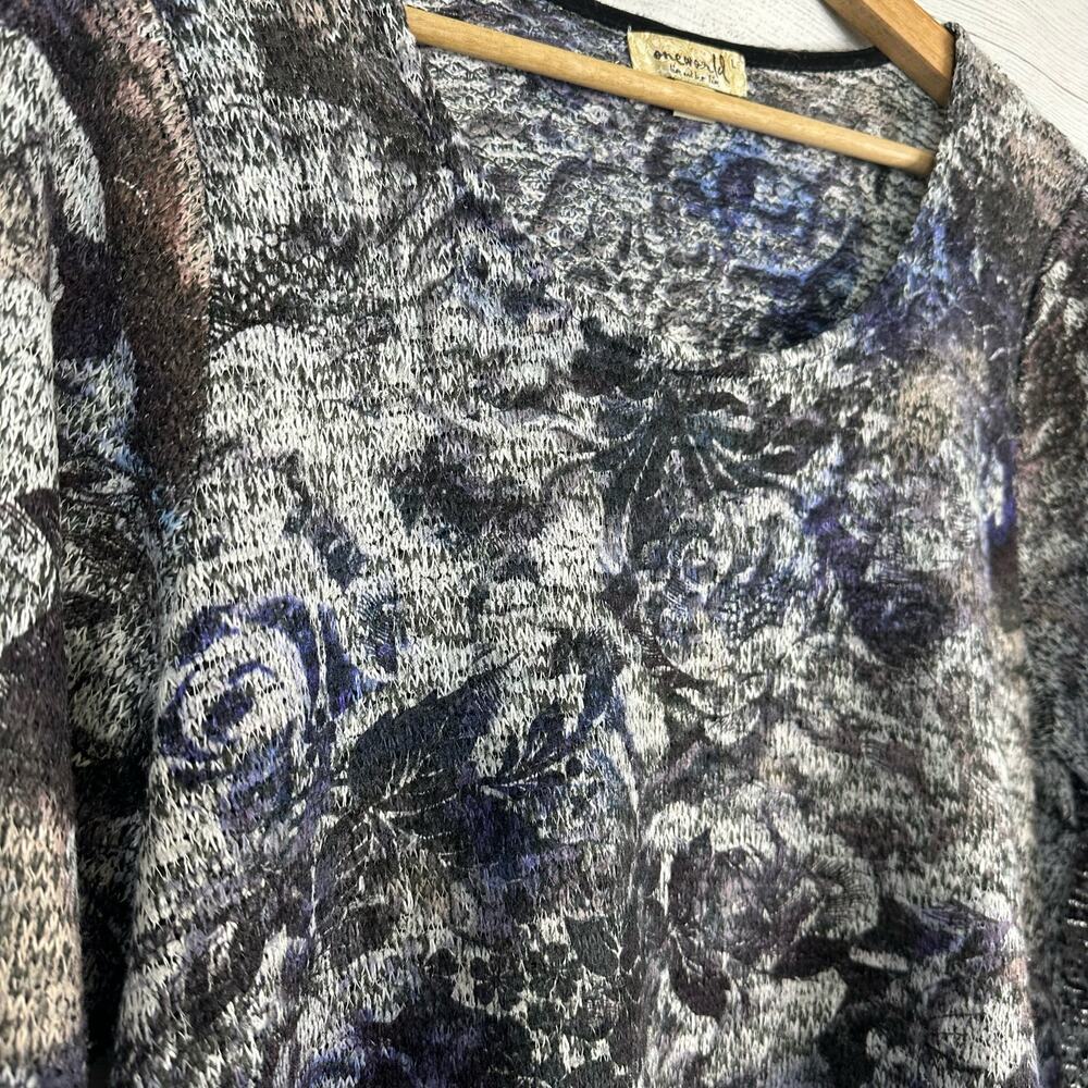 One World Women Large Lace Hem Knit Floral Sweater Tunic Artsy Hippie Lagenlook - Picture 6 of 12